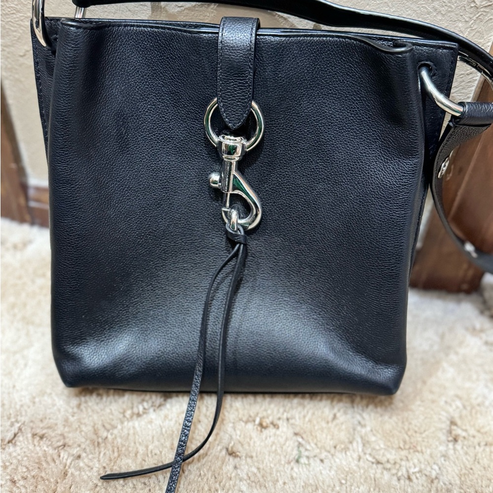 Rebecca Minkoff Sleek Black Leather Bag with Silver Hardware